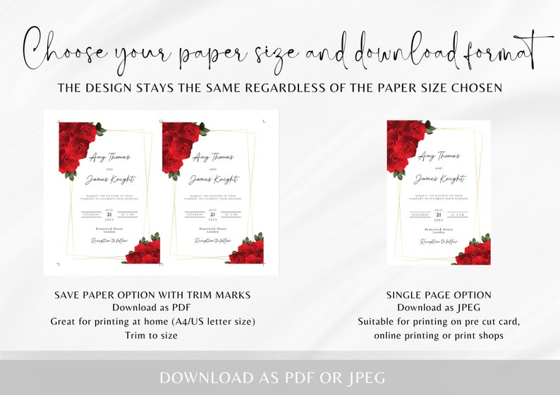 Frame Invitation Red Red Wedding Invitation Template Set, Red Rose Floral With Gold Frame ...