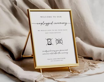 Plantilla de letrero para ceremonia desconectada: Boda sin dispositivos electrónicos (imprimible) (A4, Carta EE. UU.)