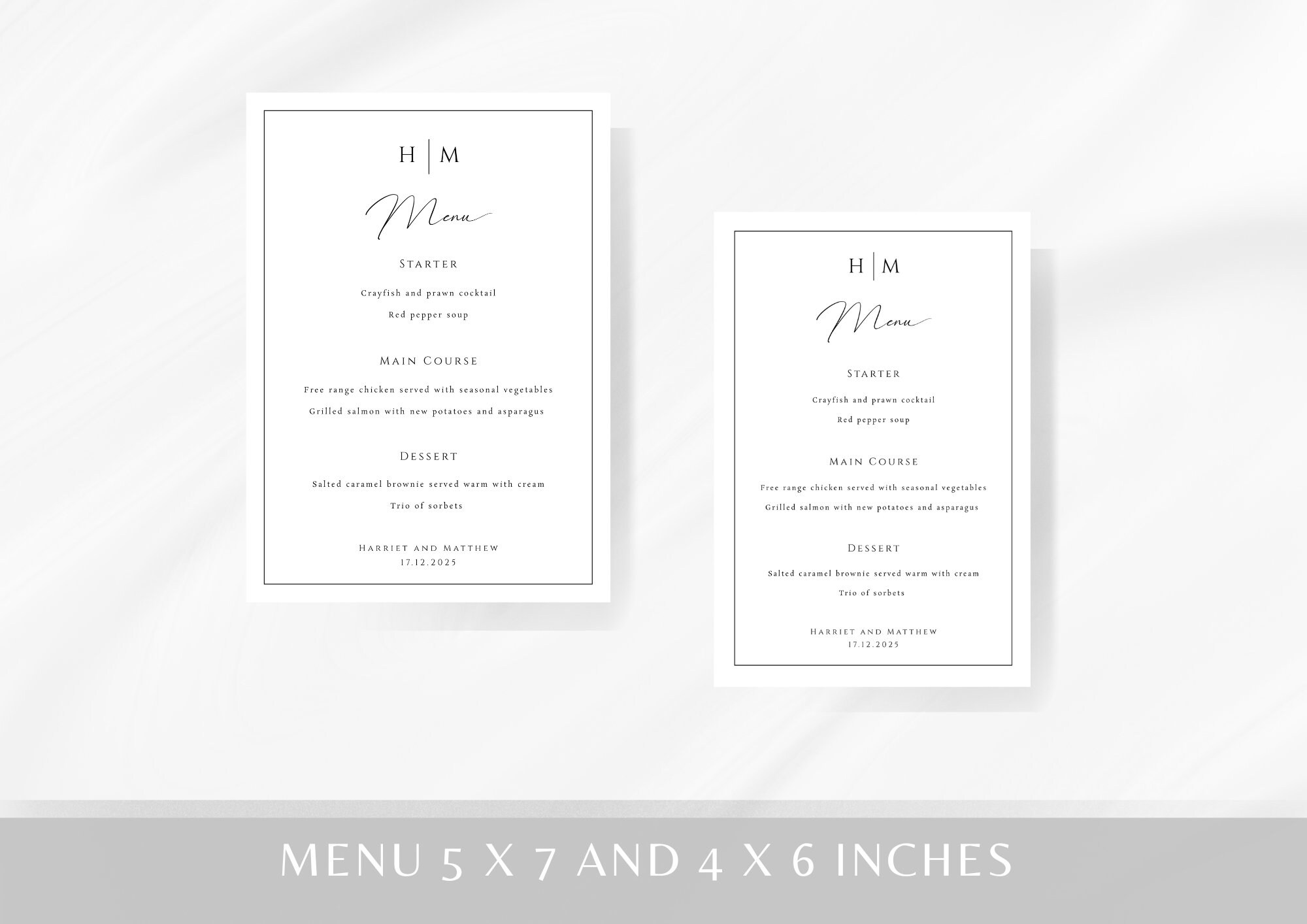 Monogram Wedding Menu Template, 4x6 5x7 Wedding Menu Sign, Black