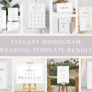 Monogram wedding template bundle, diy wedding printables, elegant wedding signs and invitations, elegant bundle kit, editable download #BL51