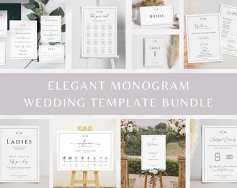 Monogram wedding template bundle, diy wedding printables, elegant wedding signs and invitations, elegant bundle kit, editable download #BL51