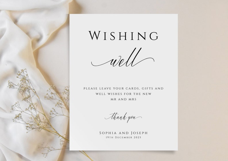 Modern Wishing Well Sign Template Printable, Wedding Script Cards and ...