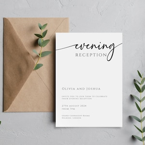 Wedding evening reception invitation template, modern wedding reception invite with QR rsvp, printable invitation, editable download #BL77
