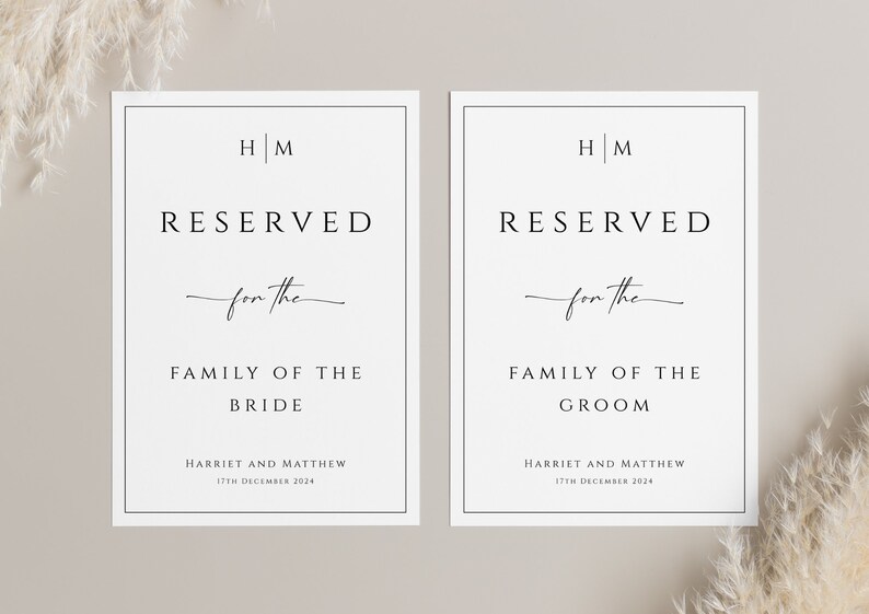 Wedding Reserved Sign Template Monogram Reserved for Brides Etsy