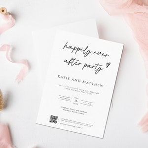 Happily ever after party wedding invitation template, upload your own QR code evening reception invite, print at home, editable invite BL46 image 10
