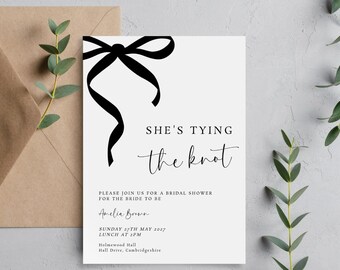 She's Tying The Knot Bridal Shower Invitation Template: Black Bow, Add A Photo (5x7, Templett Digital Download)