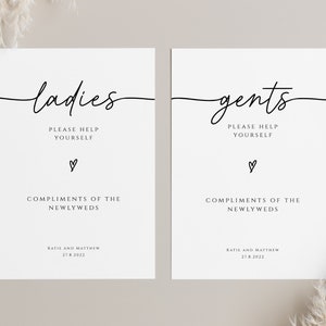 Mall för skylt till bröllopsbadrum, skylt till bröllopskorg för damer och herrar, skylt till nygifta i badrummet, redigerbar nedladdning #BL46