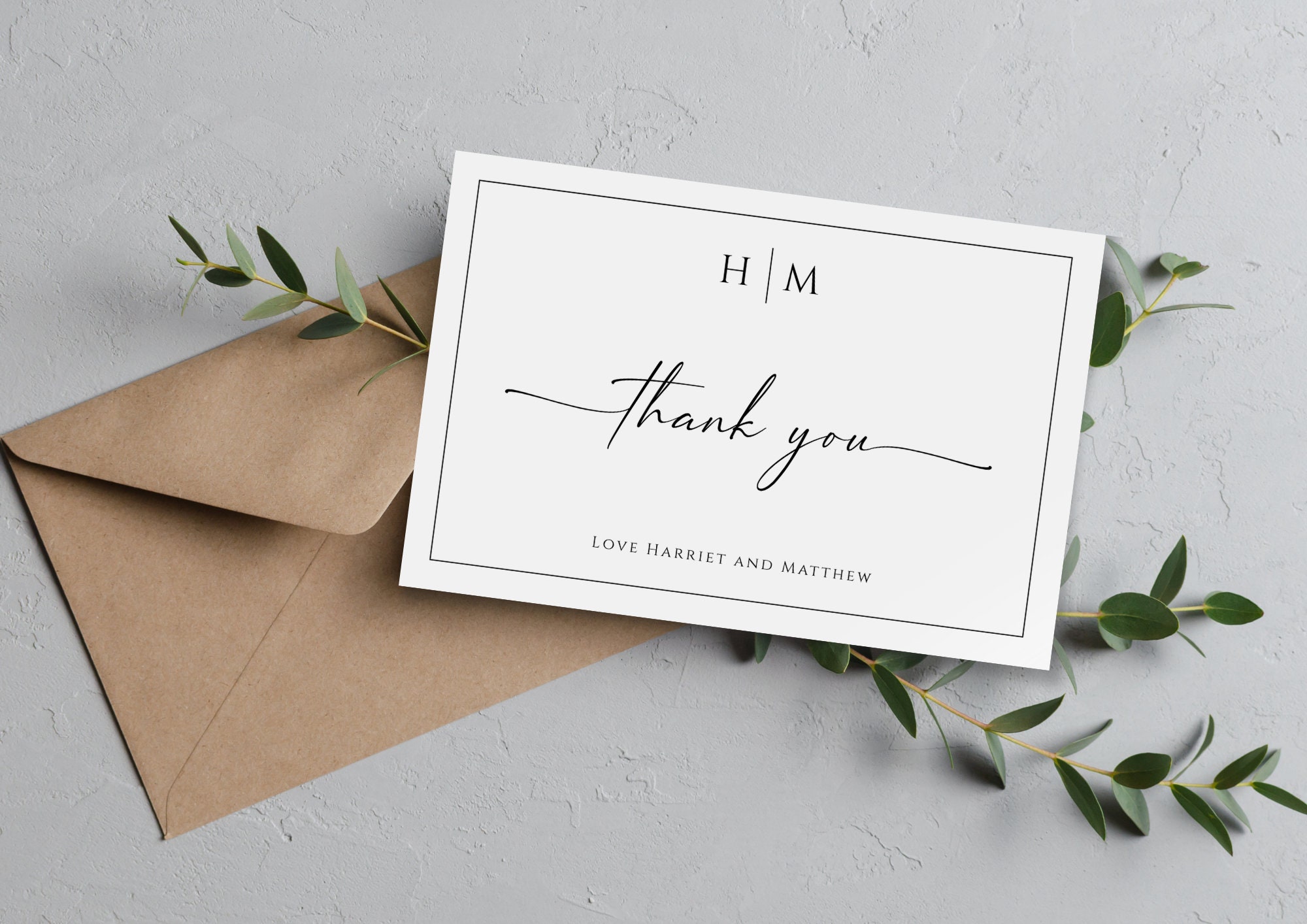 Monogram Thank You Card Template Wedding Flat and Folded Etsy