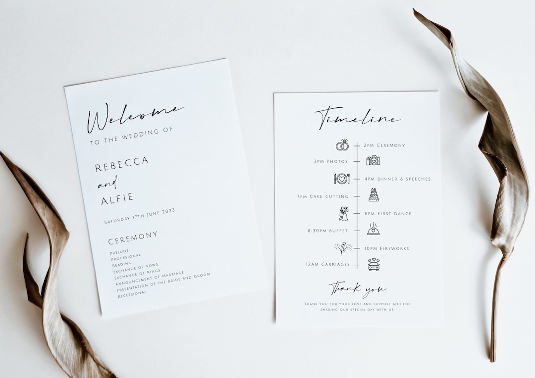 Modern Wedding Program Template, Minimalist Order of Day Timeline ...