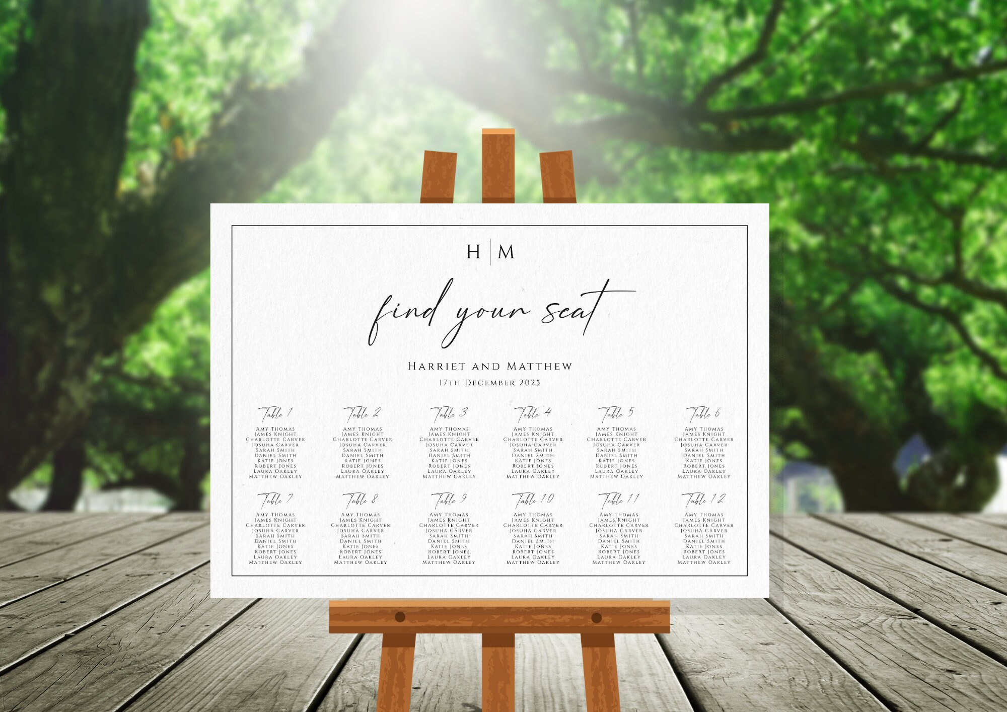 Round Table Plan Sign Monogram Wedding Table Plan Sign Template, Landscape Seating Chart ...