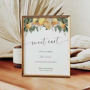 Lemon love is sweet sign template, printable wedding lemon and greenery sweet cart, diy love is sweet take a treat, editable download #BL25