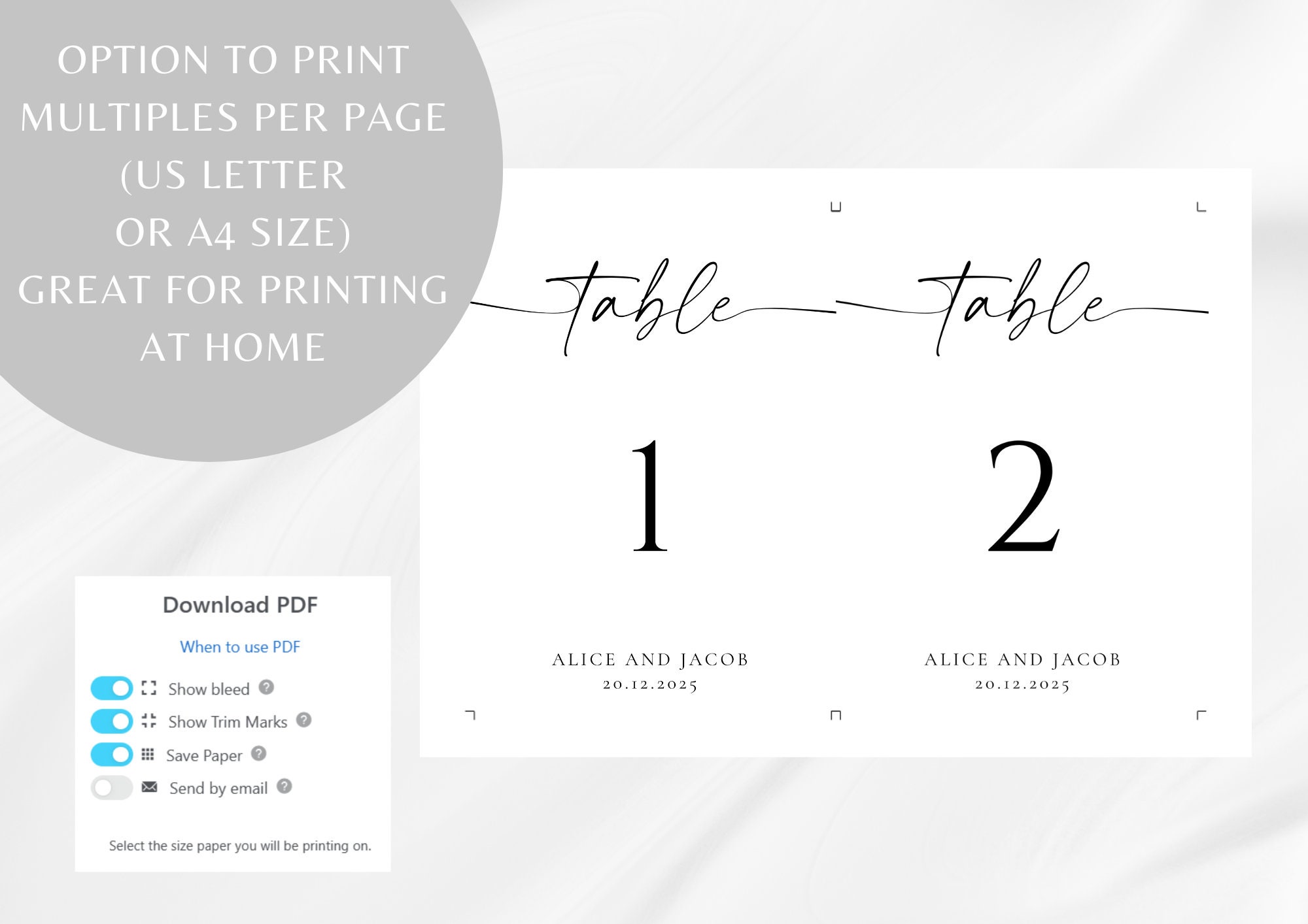 Wedding Table Numbers Printable Template, Editable Black & White Table ...