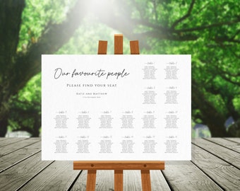 Our favourite people table plan template, minimalist wedding seating chart editable, black and white printable take a seat template #BL46
