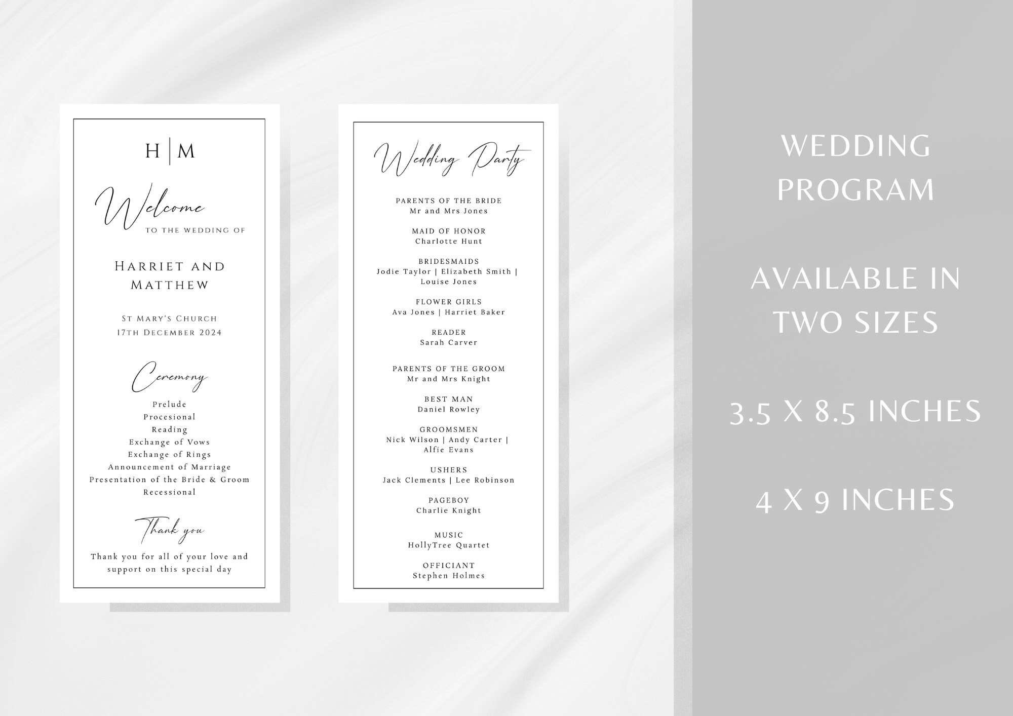 Wedding Program Template, Monogram Wedding Ceremony Program, Black