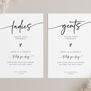 Wedding bathroom sign template, ladies gents party sign, wedding bathroom basket sign, modern wedding sign, editable download #BL77