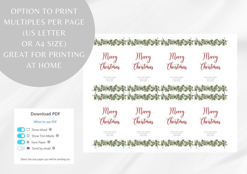 Christmas Holly Gift Tag Template, Printable Winter Greenery Party Tags ...
