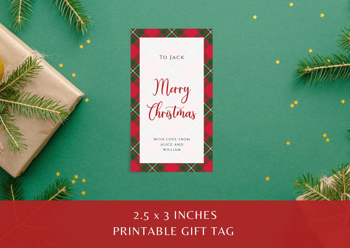 Christmas Tartan Gift Tag Template, Printable Red and Green Party Tags ...