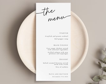 Wedding menu template, minimalist wedding dinner menu, printable modern reception dinner menu, editable classic tall menu #BL46
