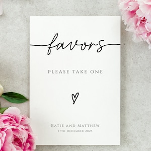 Wedding favors sign template, printable wedding favor sign, modern black and white diy wedding sign, favors take one sign, editable download