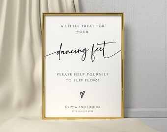 Wedding flip flops sign template, modern a treat for your dancing feet printable, modern diy wedding sign 8x10 5x7, editable download #BL77