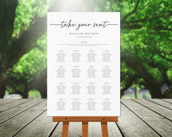 Simple wedding seating sign template, wedding seating chart editable, minimalist large portrait sign, printable take a seat template #BL46