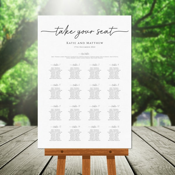 Simple wedding seating sign template, wedding seating chart editable, minimalist large portrait sign, printable take a seat template #BL46