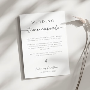 Modello di cartello per capsula del tempo per matrimonio, messaggio per il signor e la signora, messaggio per anniversario di matrimonio, cartello fai da te con scrittura a mano moderna, download modificabile BL46