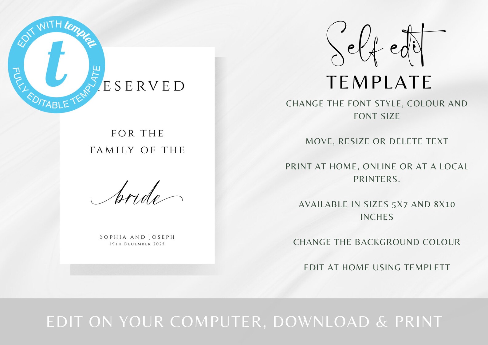 Reserved Script Writing Wedding Reserved Sign Template Printable, Modern Script Reserved Brides ...