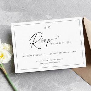 Wedding rsvp card template, diy rsvp card, monogram wedding response, black & white minimalist printable rsvp, editable download #BL51