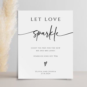 Plantilla de letrero con bengalas para bodas, letrero imprimible moderno con la frase "Let Love Sparkle", letrero editable con bengalas para despedida, ilumina el camino para el Sr. y la Sra. #BL77