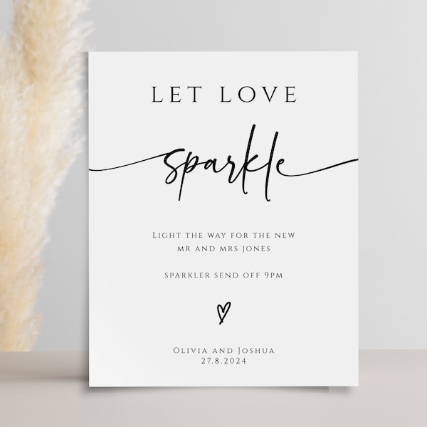 Wedding sparkler sign template, modern let love sparkle printable sign, editable sparkler send off sign, light the way for Mr & Mrs #BL77