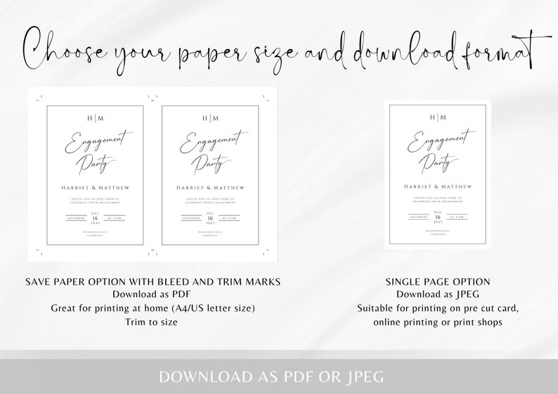 Monogram engagement invitation template, modern engagement party invite, black border printable diy invitation, editable download BL51 image 6