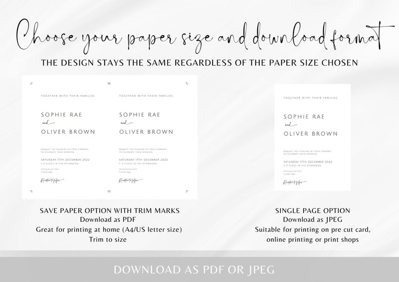 Modern wedding invitation template set, minimalist printable invite suite, black & white wedding invite rsvp bundle, diy editable download image 6