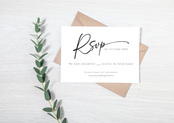Wedding rsvp card template, diy rsvp card, minimalist wedding response, black & white modern script rsvp, editable download #BL77