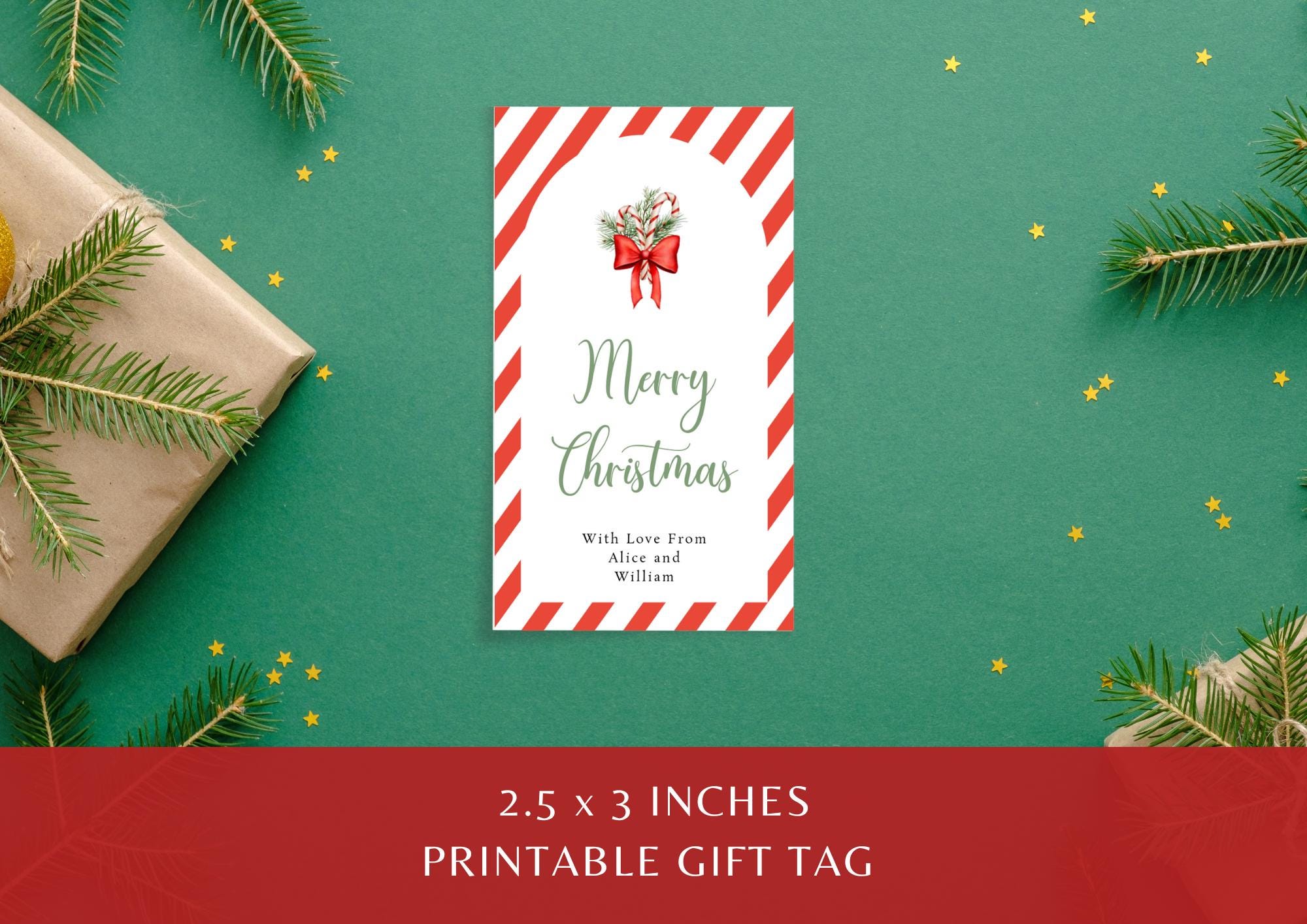 Candy Cane Gift Tag Template, Printable Christmas Red and White Stripe ...