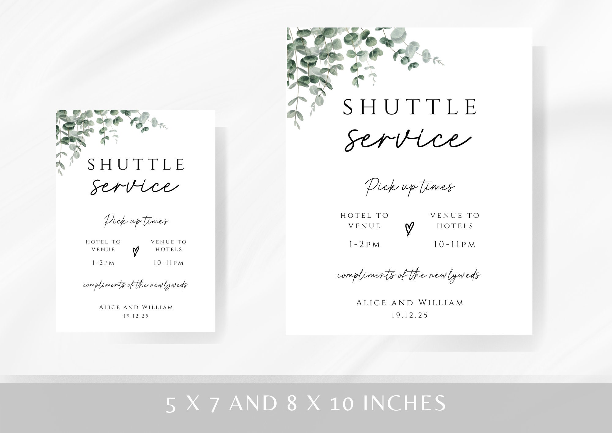 Wedding Shuttle Sign Template, Greenery Wedding Transportation ...