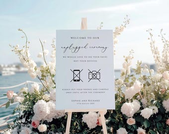 Letrero de Ceremonia Desconectada: Elegante bienvenida a la boda, sin dispositivos (Descarga de Templatett, 45,7 x 60,9 cm/A1/60,9 x 91,4 cm)