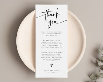 Modern thank you place card template, place setting thank you, minimalist script wedding meal card printable, editable download #BL77