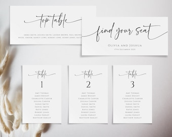 Modern wedding table plan template, wedding seating chart cards, editable table names, printable 4x6 table cards and top table header #BL77