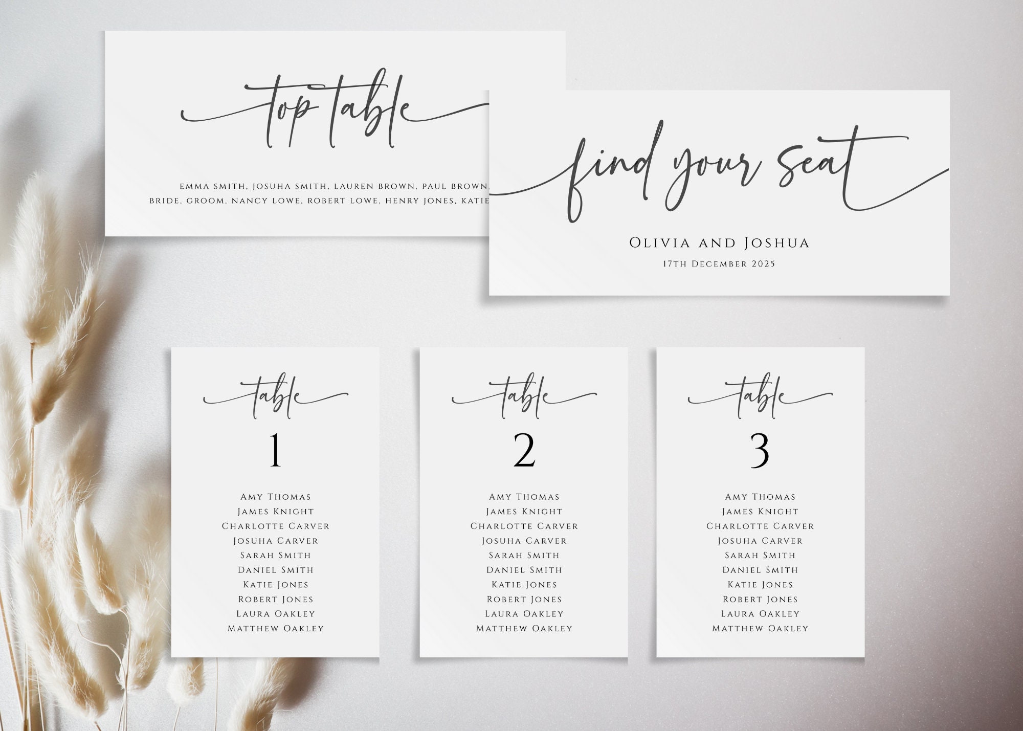 Modern wedding table plan template, wedding seating chart cards, editable table names, printable 4x6 table cards and top table header #BL77