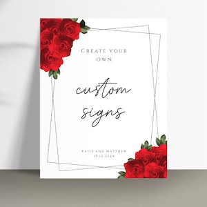 Red rose diy wedding sign template, black border custom sign template, create own wedding signs, printable 8x10 sign, editable download #BL8