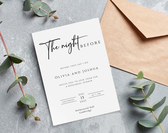 Modern Rehearsal Dinner Invitation Template: Black & White Script (Digital Download)
