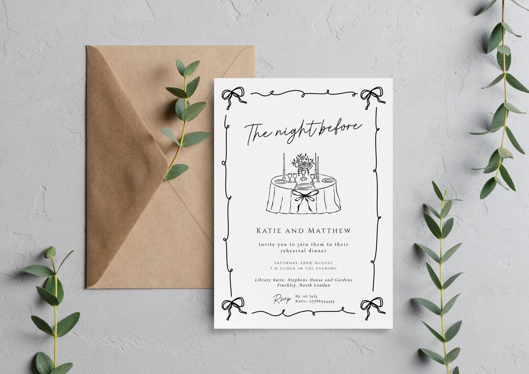 Rehearsal Dinner Invitation Template: Dining Table & Bow Design ...