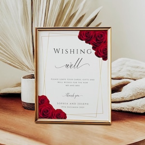 Rot und Gold Wunsch gut Zeichen Vorlage zum Ausdrucken, Hochzeit Karten und Geschenke Zeichen, Rose & Gold Rand DIY Hochzeit Zeichen, editierbarer Download #BL6