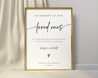 Wedding in memory sign template, modern memorial printable, script loved ones memory, wedding not forgotten sign, editable download #BL77