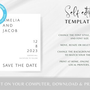 Modern save the date invitation, printable wedding save our date template, add your own photo, double sided editable download, templett image 2