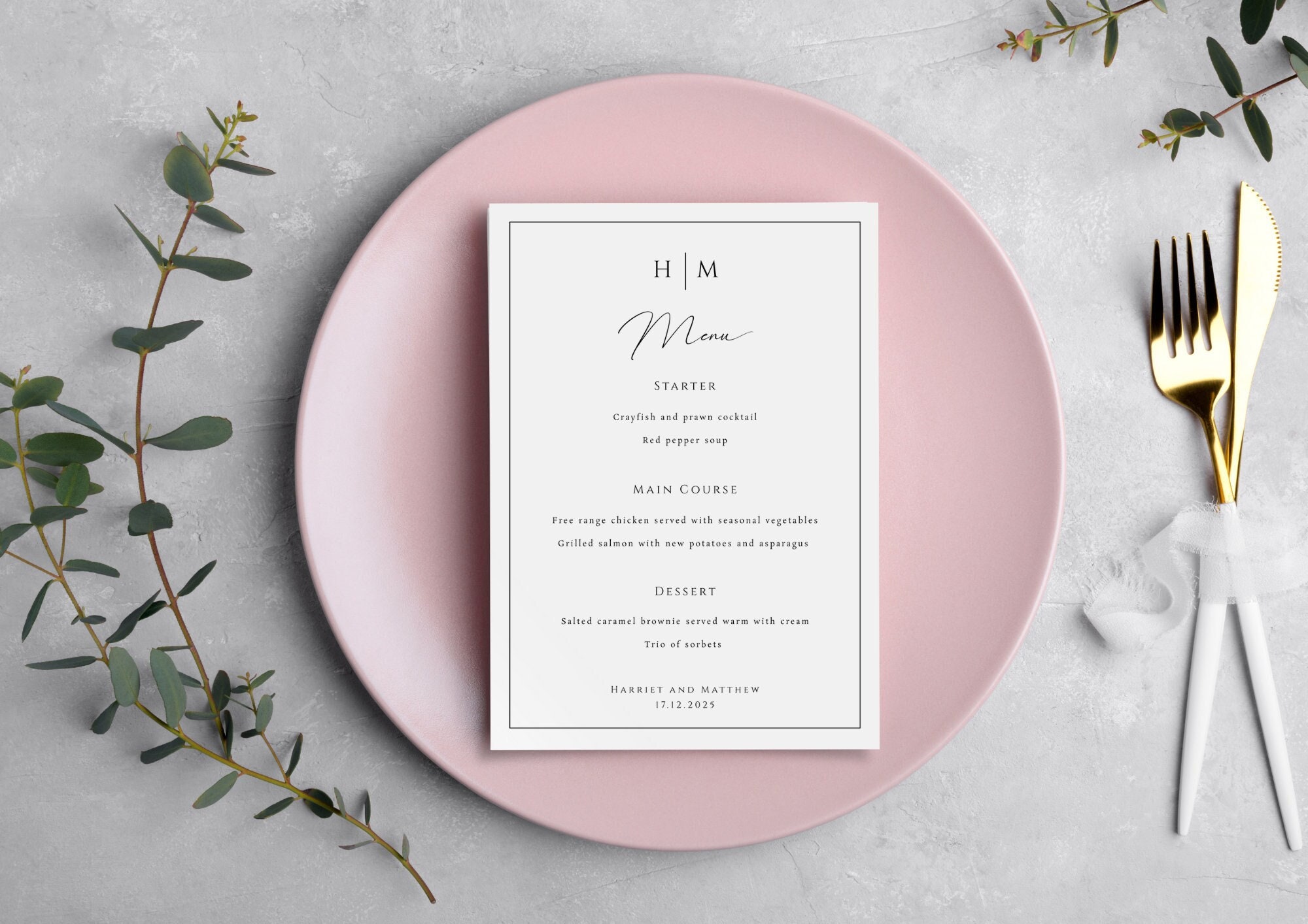 MENEオーダーページ Monogram Wedding Menu Template, 4x6 5x7 Wedding Menu Sign, Black
