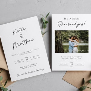 Simple engagement invitation template, upload your own photo, she said yes wedding engagement printable, diy editable download #BL46