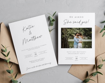 Simple engagement invitation template, upload your own photo, she said yes wedding engagement printable, diy editable download #BL46