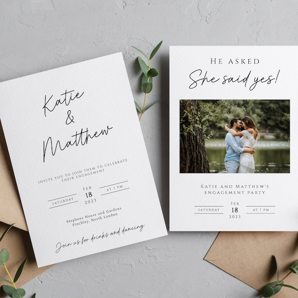 Simple engagement invitation template, upload your own photo, she said yes wedding engagement printable, diy editable download #BL46